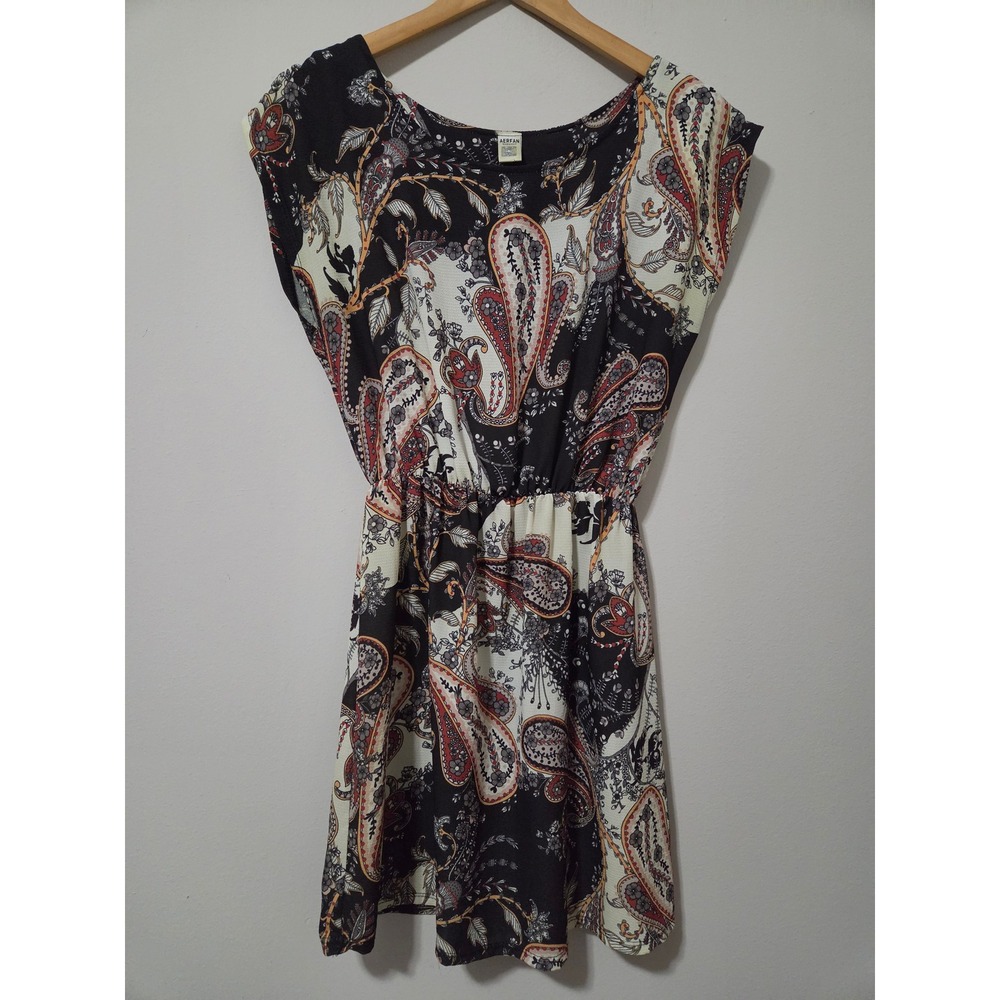 Aerfan Made in Italy Paisley Print Elastic Waist Mini Dress Black White Red